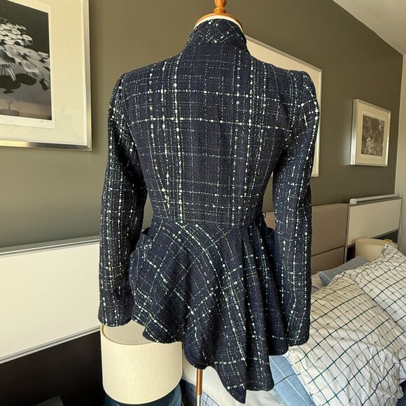 Nanette Lepore Maddalena Tweed Navy Blue Blazer Belted Mermaid Asymmetric Sz 0 - Picture 9 of 12